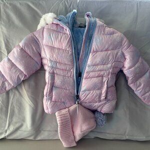 SNOZU Girls PUFFER JACKET Pink Purple With Hat 4T NWOT